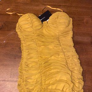 Fashion Nova Golden Ruched Midi  Dress Size XL